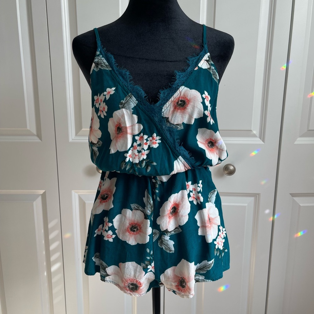 Small Teal Floral Spring Forever 21 Romper